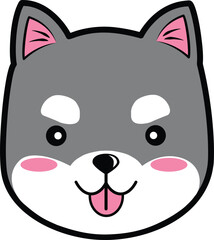 cute element or icon of happy puppy siberian husky head vector illustration