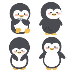 cute doodle penguin cartoon flat