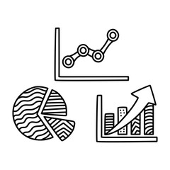 Doodle diagram, bar chart set collection. Hand drawn illustration isolated on white background.