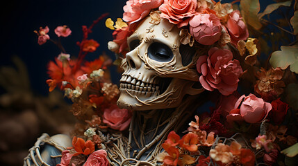 Naklejka premium Skeleton with flowers in body