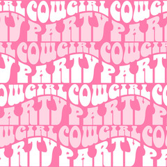 Fototapeta na wymiar Pink cowboy western seamless pattern with vintage lettering text - Cowgirl patry. Flat vector illustration.