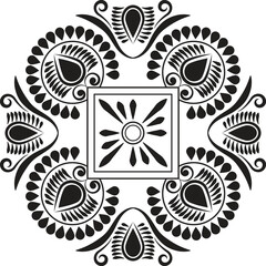 Indian Traditional and Cultural Rangoli, Alpona, Kolam, or Paisley vector line art. Bengal art India. for textile printing, logo, wallpaper	