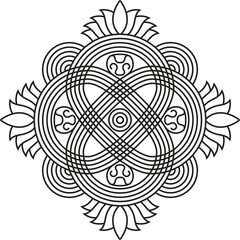 Fototapeta premium Indian Traditional and Cultural Rangoli, Alpona, Kolam, or Paisley vector line art. Bengal art India. for textile printing, logo, wallpaper 