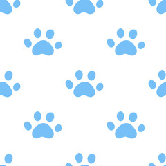 Seamless pattern with blue paws