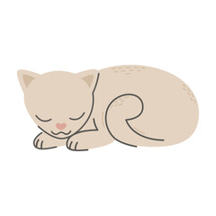 Sleeping gray cat. Pet, friend. Simple vector illustration in flat cartoon style isolated on white background.