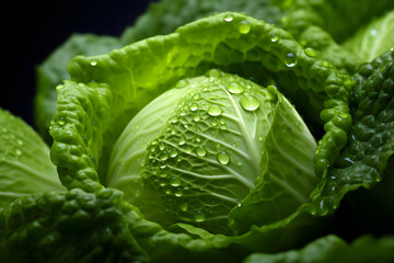 Fototapeta premium Photo of fresh and crisp lettuce leaves with sparkling water droplets