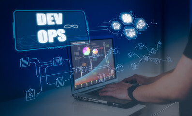 DevOps concept, software development and IT operations, agile programming engineer working with...