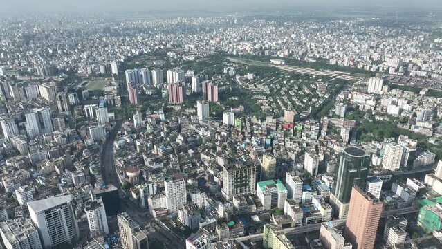 Aerial view of Dhaka cityscape, Dhaka, Bangladesh.