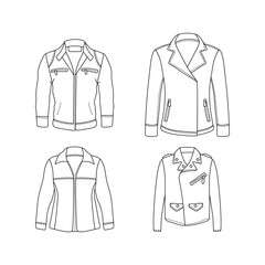 Vector Set of Black Doodle leather jacket clothes Icons