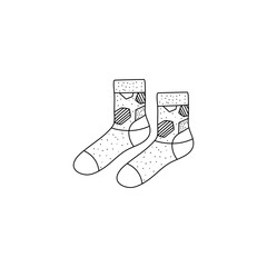 Doodle outline socks isolated on white background.