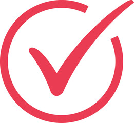 Bright Red checkmark verification icon in a circular border © YASIRU MADHUWANTHA
