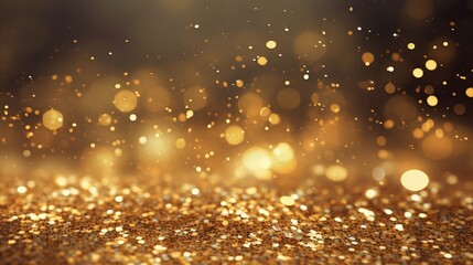 abstract golden colored background: texture with gold glitter and bokeh lights. wallpaper element