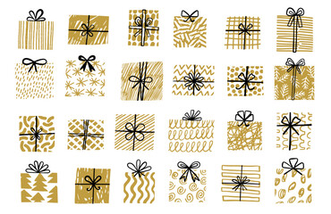 Gift vector illustration. Christmas or birthday present hand drawn sketch doodle collection - 644464494
