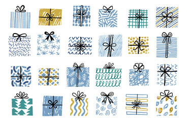 Gift vector illustration. Christmas or birthday present hand drawn sketch doodle collection - 644464495