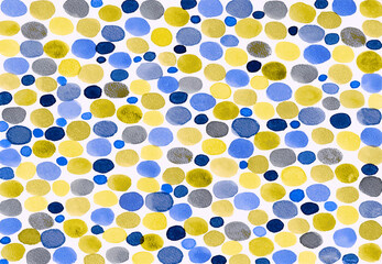 Abstract water color dot elements. Colorful watercolor background. Hand painting. Geometric elements: oval. Watercolor gradient. Blue, yellow  dots. Colorful blotch layout, banner, card, template