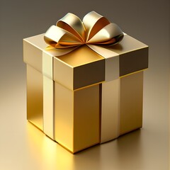 Realistic gold gift box with ribbon. 3D rendering. PNG Icon on transparent background. Pro PNG
