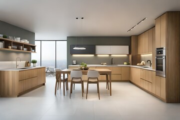 modern kitchen interior with dining table and chairs 