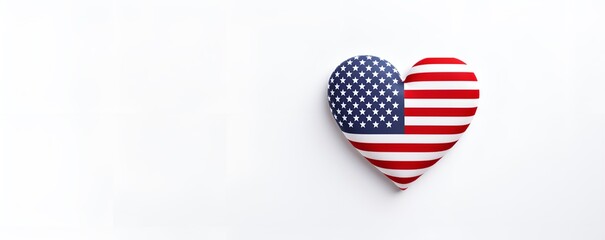 American flag heart shape with white background copy space, ai generative