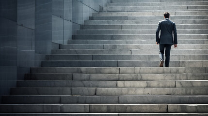 Plakat Businessman climbing stairs, back view