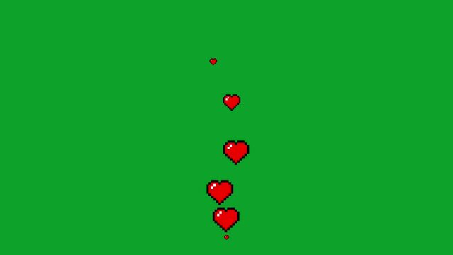 4K Social media Live style animated hearts 8 bit on green screen.