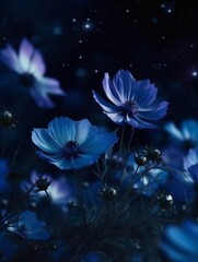 Fototapeta na wymiar A vibrant array of nature's beauty, the deep blue petals of the cosmos plant dance in the sun, beckoning all to bask in its majestic splendor