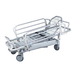 Hospital Bed. Mobile medical Bed under the white background. Electric Variable Height Bed. Medical Equipment.