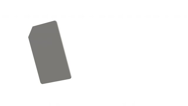 Mini blank SIM-card rotating on white empty background. Mobile phone 4G, 5G, 6G wireless data connection item turning. 3D render video animation illustration design web banner template.