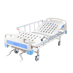 Hospital Bed. Mobile medical Bed under the white background. Electric Variable Height Bed. Medical Equipment.