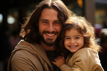 portrait of jesus with little girl in arm
