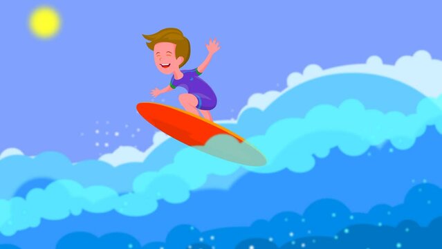 Animation, travel to tropical countries. Surfing, active lifestyle.