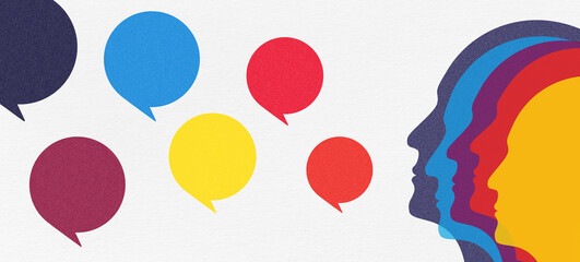Dialogue concept. People heads with speech bubbles. 