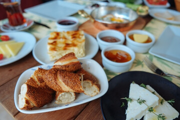 Traditional Turkish breakfast stock photo