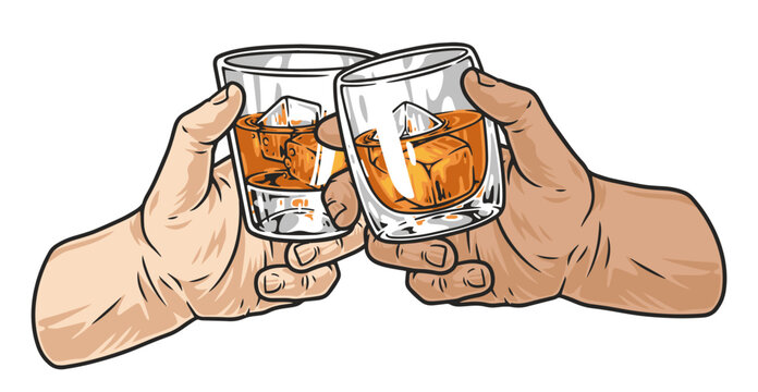 Hands with whiskey label colorful