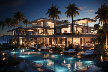Fototapeta na wymiar luxury hotel with pool in seaside