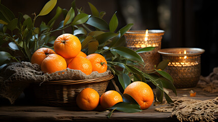 New Year's or Christmas composition with tangerines