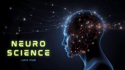 Human head with a luminous brain network,Neuro scientis,AI artificial intelligence concept.
