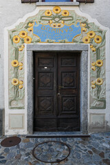 View at the decorated door of Intragna on Switzerland