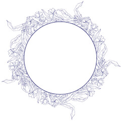 Willow herb, Chamerion angustifolium, fireweed, rosebay, Healing herb hand drawn sketch vector isolated on white, Round frame, wreath with space for text, for card, invitation, packaging tea, cosmetic