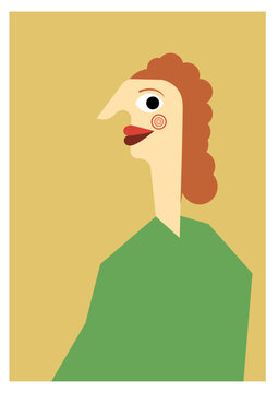 A simple drawing of a woman portrait in flat colors. Vector Illustration