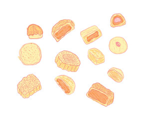 Different types of moon cakes in Taiwan