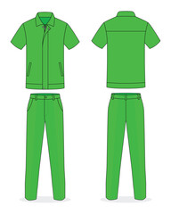 Green technician workshop uniform template on white background.Front and back view, vector file
