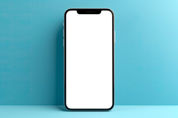 Smartphone on a generic blue background. Phone screen is transparent cut out for customization.