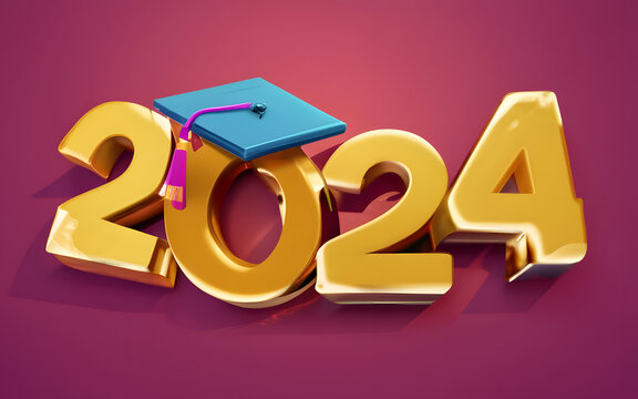 Class of 2024 with graduation cap for graduation education collage. Congrats Graduated. Congratulations Class of 2024 for graduation design, greeting card, poster, invitation