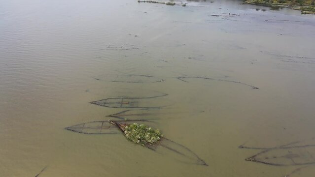 Aerial view of shipwrecks at Mallows Bay, Nanjemoy, Maryland, United States.