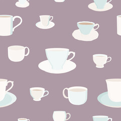 Coffee cups vector seamless pattern