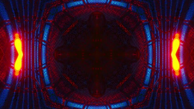 Blue and red pattern on it's center. Kaleidoscope VJ loop.