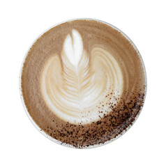 Top view mocha coffee in white cup