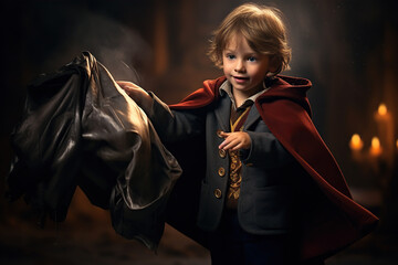 Little Magician: An image of a child in a magician's cape, waving a magic wand with glee and delighting in their enchanting tricks