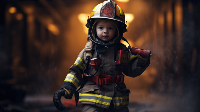Firefighter: An image of a child in a firefighter costume