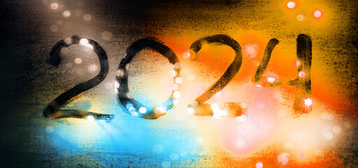 Numbers of the new year 2004 written on glass